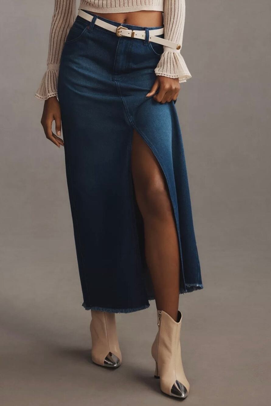 Anthropologie Pilcro Madi Front-Slit Denim Maxi Skirt Women’s 12 Medium Blue NEW